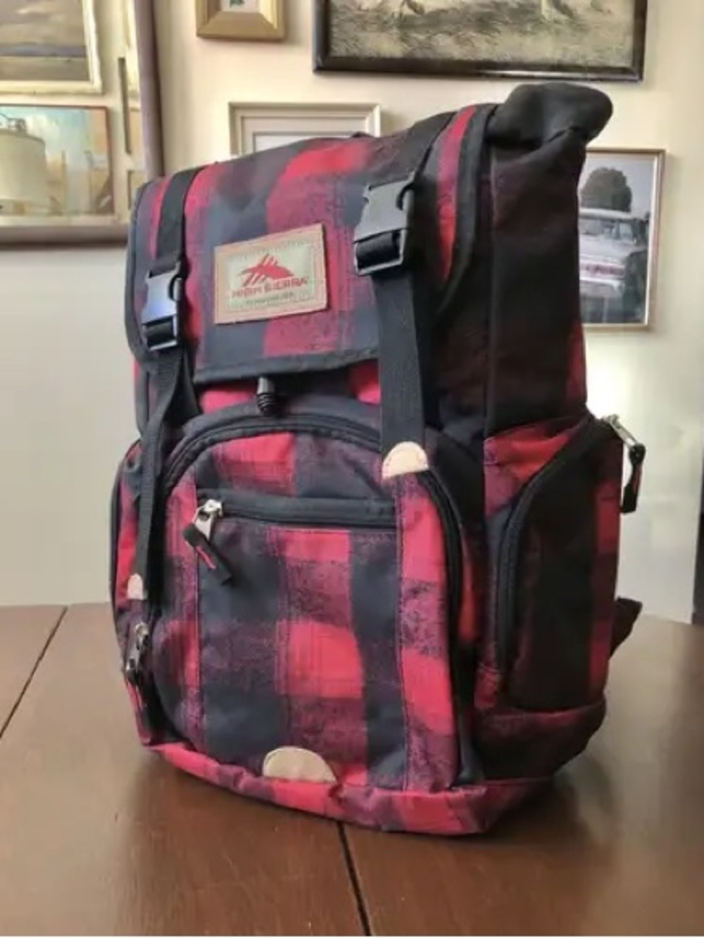 High Sierra Red and Black Plaid Backpack